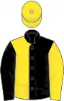 Black and yellow (halved), reversed sleeves, yellow cap, black hoop