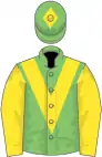 Light green, yellow chevron, yellow sleeves, light green cap, yellow diamond