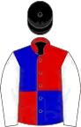 Red and blue (quartered), white sleeves, black cap