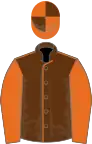 Brown, orange seams and sleeves, orange and brown quartered cap