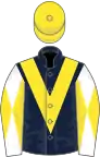 Dark blue, yellow chevron, white and yellow diabolo on sleeves, yellow cap