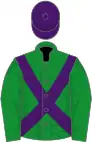Green, purple cross belts and cap