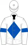 Royal blue, white epaulets, hooped sleeves and quartered cap