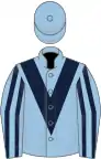 Light blue, dark blue chevron, striped sleeves and cap