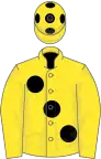 Yellow, black large spots, yellow cap, black spots