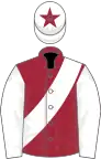 Maroon, white sash, white sleeves, maroon cap, white star