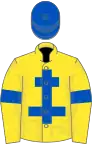 Yellow, royal blue cross of lorraine, armlets and cap