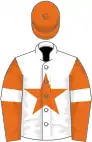 White, orange star, orange sleeves, white armlets, orange cap