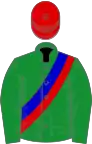 Green, blue and red sash, red cap