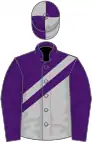 Mi-Argent-mi-violet diagonal, une écharpe de l'un en l'autre ; manches violettes, toque écartelée argent et violet
