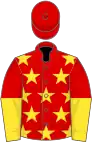 Red, yellow stars, halved sleeves, red cap