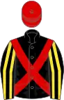 Noire Croix de Saint-André et toque rouges, manches rayées noires et jaunes