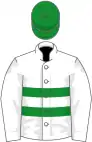 White, two green hoops on body, green cap