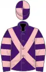 Purple, pink cross-belts, hooped sleeves, quartered cap