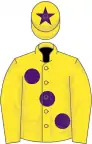 Yellow, large Purple spots and star on cap