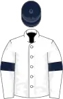 White, dark blue armlets and cap