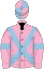 Pink, light blue cross belts and armlets, quartered cap