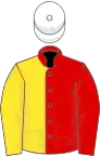 Red and yellow (halved), white cap