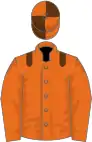 Orange, brown epaulettes, orange sleeves, orange cap, brown quartered