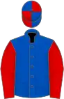 Royal blue, red sleeves, quartered cap