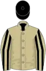 Beige, Black striped sleeves, Black cap