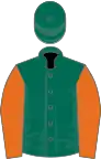 Dark green, orange sleeves