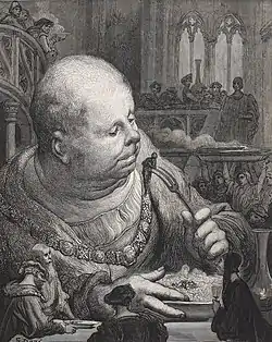 Gravure de Gustave Doré montrant le personnage de Gargantua dévorant des hommes.