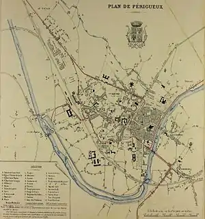 Carte de la ville de Périgueux en 1880.