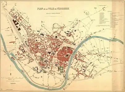 Carte de la ville de Périgueux en 1899.