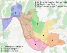 Carte délimitant les différents quartiers de Périgueux.