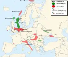 Carte des ressources de gaz et de pétrole en Europe