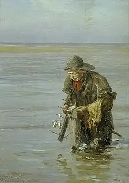 Francis Tattegrain, Pêcheur à la foëne dans la baie d'Authie, 1890, château de Boulogne-sur-Mer.