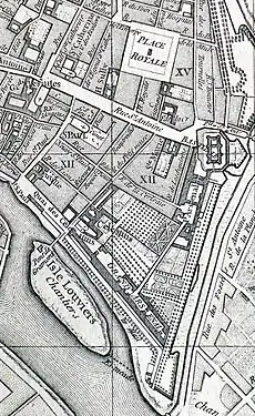 Quartier de l'Arsenal sur le plan de Vaugondy (1760).