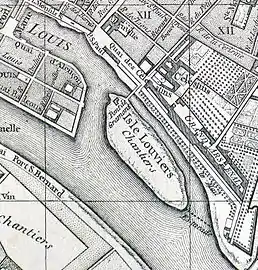 Île Louviers sur le plan de Vaugondy (1760).