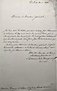 Lettre du 30 août 1820 du gouverneur de la Banque de France.