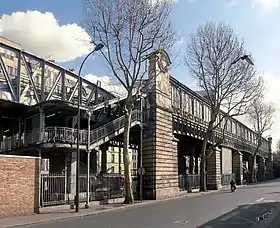 Station aérienne de la ligne 2, vue du boulevard de la Villette, côté 10e arrondissement.