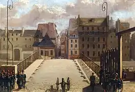 Le Pont de l'Archevêché gardé par des troupes pendant la révolution de 1848, musée Carnavalet.