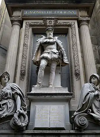 Détail du Monument de l’amiral Gaspard de Coligny, Paris, temple protestant de l'Oratoire du Louvre.