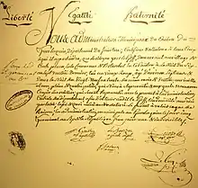 Certificat délivré à Yves Le Goff, de Botsorhel, en 1797 (musée du loup, Le Cloître-Saint-Thégonnec).