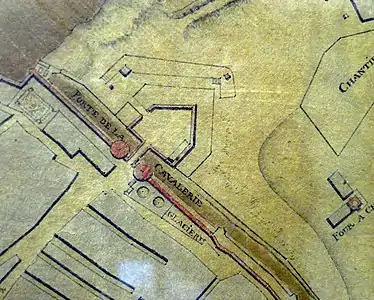 Porte de la Cavalerie sur un plan de 1743.