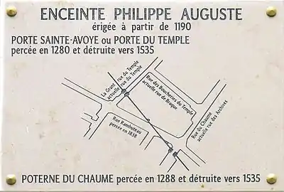 La porte du Temple sur une plaque posée au n° xx de la rue Rambuteau.