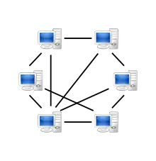Dessin de plusieurs ordinateurs reliés par des traits.