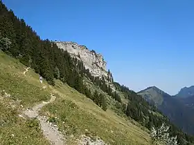 Vue du roc d'Arguille depuis le col des Ayes.