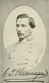 Portrait d'un homme en uniforme confédéré avec sa signature.