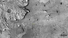 Photographie noir et blanc du site d'atterrissage du rover Perseverance