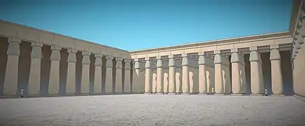 Restitution 3D de la grande cour du palais de Thoutmôsis (Palais « G ») à Avaris / Pi-Ramsès.