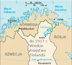 Carte de la frontière terrestreentre la Finlande et la Norvège