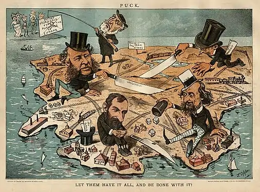 « Monopoly Millionaires Dividing the Country » par Opper (double-page centrale, 1885)