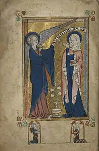 Annonciation au début des heures de la Vierge, f.2v.