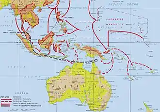 Carte des mouvements allant du sud-est de la Chine jusqu'à l'Australie et les îles Fidji.